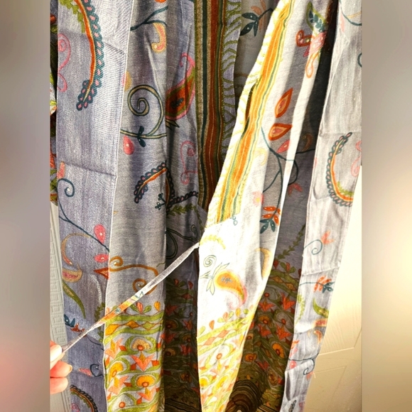 Kimono Granfoulard Bassetti  S/M Long 100% Cotton Belt Blue Green Orange Floral - Picture 10 of 15